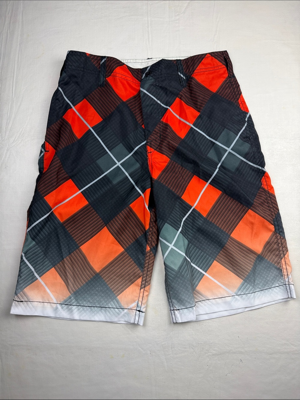 Zoo York Men's Black Orange Plaid Gradient Swim Board Shorts Size 28